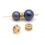 Rondelle Beads 6mm with cubic zirkonia, 18K gold plated