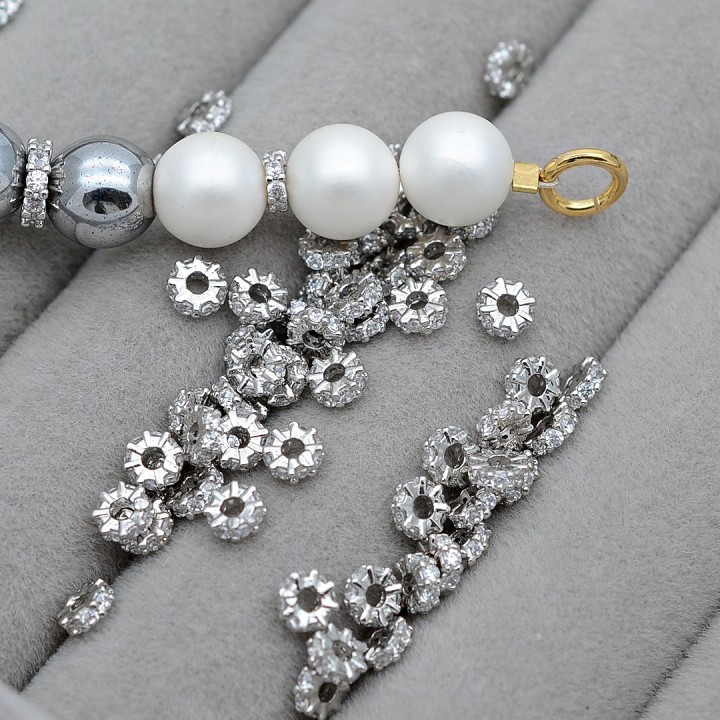 Бусина Рондель 4.5:1.5мм с фианитами, родиевое покрытие