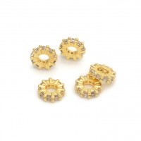 Бусина Рондель 6.5:2мм с фианитами, позолота 18К