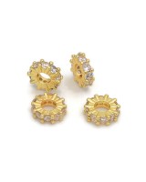 Бусина Рондель 7.5:2.5мм с фианитами, позолота 18К