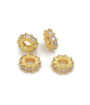 Бусина Рондель 7.5:2.5мм с фианитами, позолота 18К