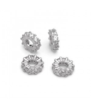 Бусина Рондель 7.5:2.5мм с фианитами, родиевое покрытие