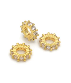 Бусина Рондель 10:2.5мм с фианитами, позолота 18К