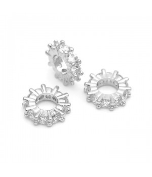 Бусина Рондель 10:2.5мм с фианитами, родиевое покрытие