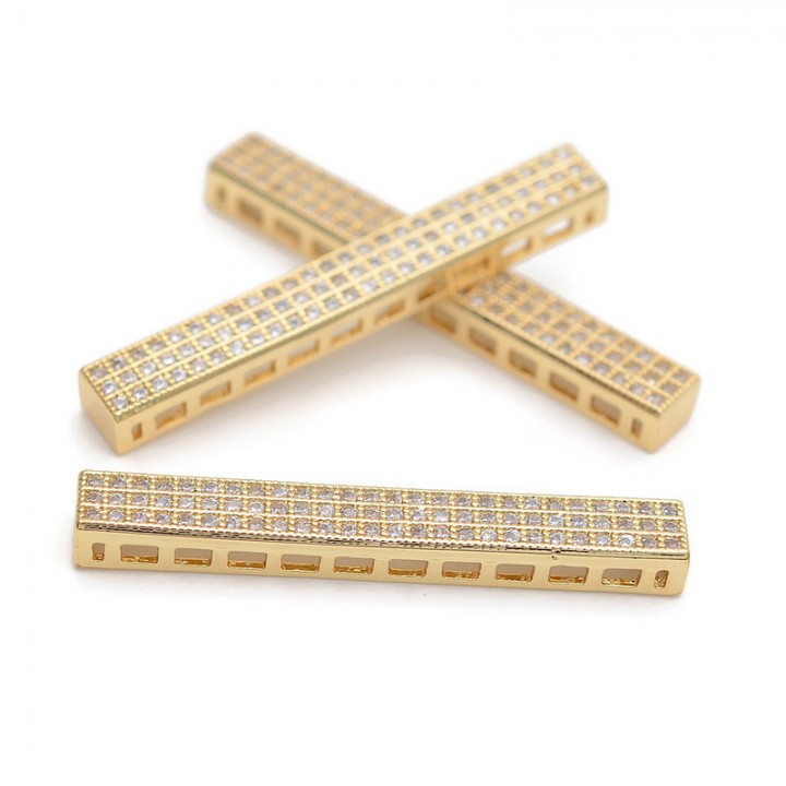 Separador rectangular de hilos para collares o pulseras 38mm, dorado 18K