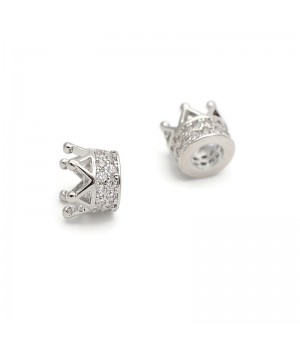 Brass Micro Pave Cubic Zirconia Crown Beads, platinum plated