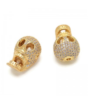 CZ Brass Micro Pave Clear Color Scull Beads, 18K gold plated