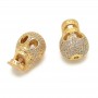 CZ Brass Micro Pave Clear Color Scull Beads, 18K gold plated