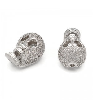 CZ Brass Micro Pave Clear Color Scull Beads, platinum plated