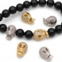 CZ Brass Micro Pave Clear Color Scull Beads, platinum plated