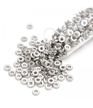 Platinum Plated Brass Flat Round Rondelle Beads 4:1mm, 20 pcs