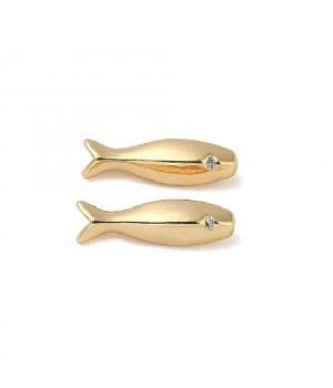 18K Gold Plated Brass Micro Pave CZ Fish Beads 15.5mm, 1 piece