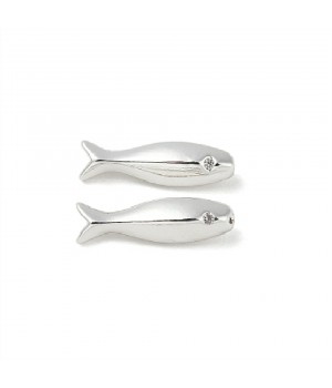 Sterling Silver Plated Brass Micro Pave CZ Fish Beads 15.5mm, 1 piece