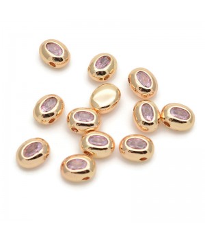 8.5*6.5mm 18K Gold Plated Oval Brass Beads cubic zirconia, 1 piece