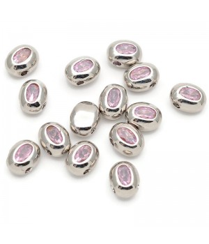 8.5*6.5mm Platinum Plated Oval Brass Beads cubic zirconia, 1 piece