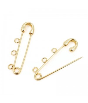 Pin with 3 loops 40mm(base for brooch), 18K gold plated