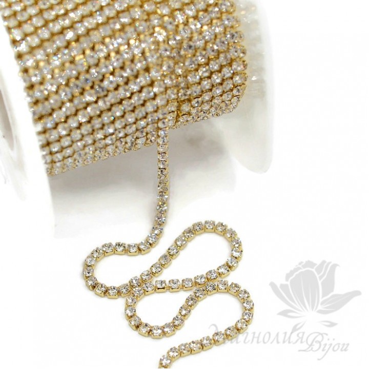 Strass chain "Crystal" 2mm(50cm), gold plated
