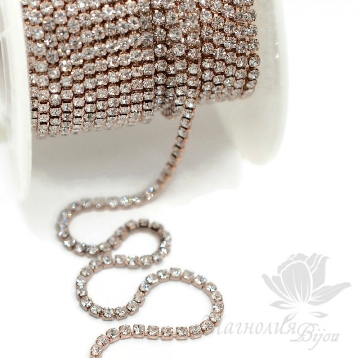 Strass chain "Crystal" 2mm(50cm), rose gold