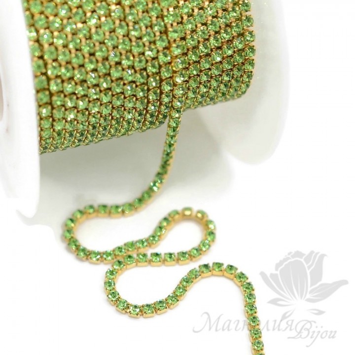 Strass chain "Peridot" 2mm(50cm), gold plated