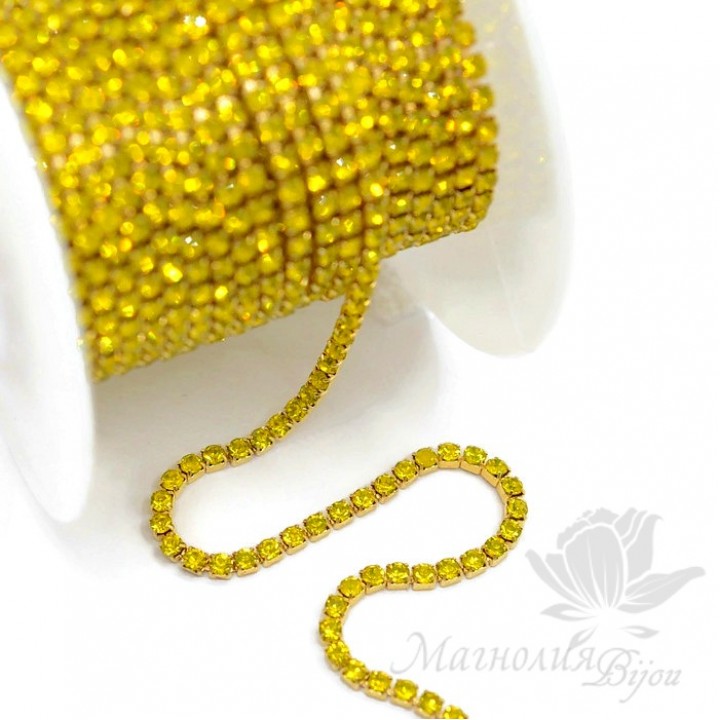 Strass chain "Citrine" 2mm(50cm), gold plated