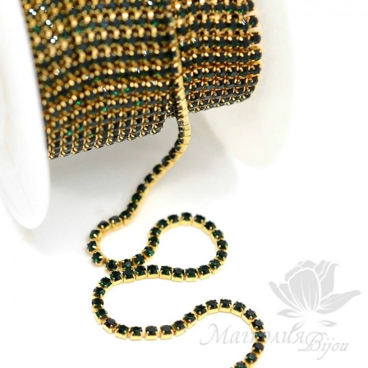 Strass chain "Emerald" 2mm(50cm), gold plated
