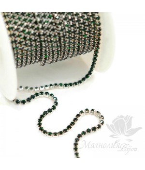 Strass chain "Emerald" 2mm(50cm), rhodium plated