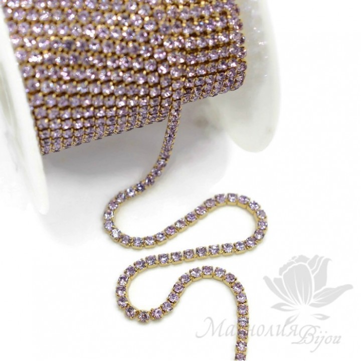Strass chain "Violet" 2mm(50cm), gold plated