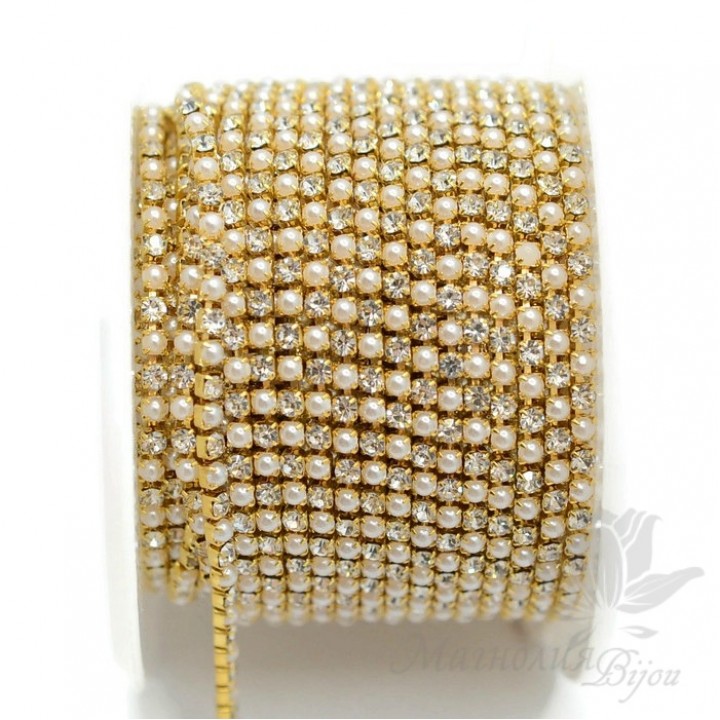 Strass chain "Mix Crystal" 2mm(50cm), gold plated