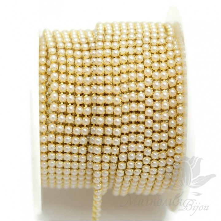 Strass chain "Pearl" 2mm(50cm), gold plated