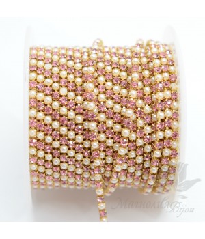Strass chain "Mix Pink" 2mm(50cm), gold plated