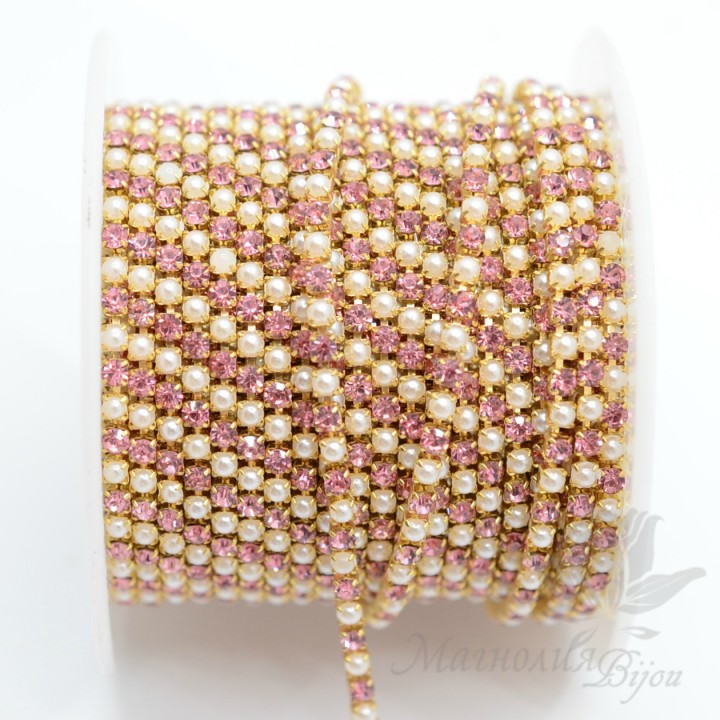 Strass chain "Mix Pink" 2mm(50cm), gold plated