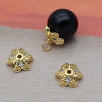 Brass Micro Pave Cubic Zirconia Bead Caps Clover 8mm, 18K gold plated