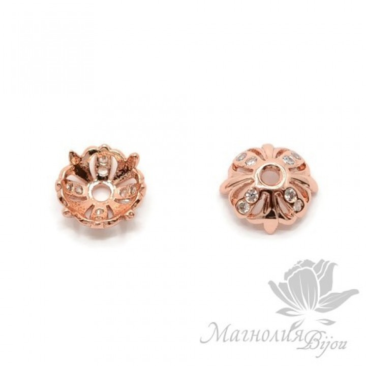 Hat Marquise 8mm inlaid cubic zirkonia, pink gold