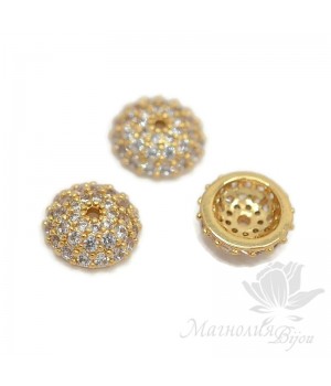 Brass Micro Pave Cubic Zirconia Bead Caps 8:3mm, 18K gold plated