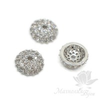 Шапочка Royal 8мм инкрустация фианитами, цвет платина