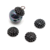 Шапочка Royal 8мм инкрустация черными фианитами, чернение