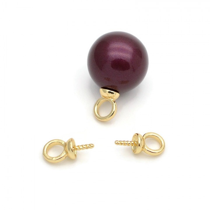 18K Gold Plated 4mm Peg Bail Caps for Half Drilled Beads, 1 piece
