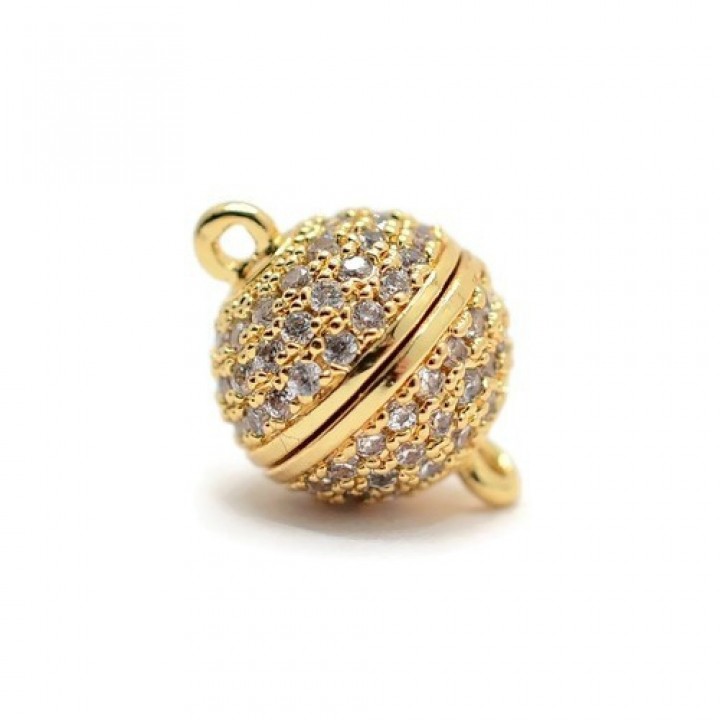 Замочек магнитный Шар 10мм инкрустация фианитами, позолота 18К