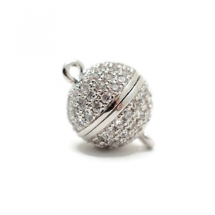 Замочек магнитный Шар 10мм инкрустация фианитами, цвет платина