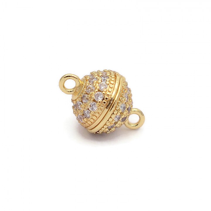 Brass Micro Pave Cubic Zirconia 8mm Magnetic Clasps with Loops, 18K gold plated