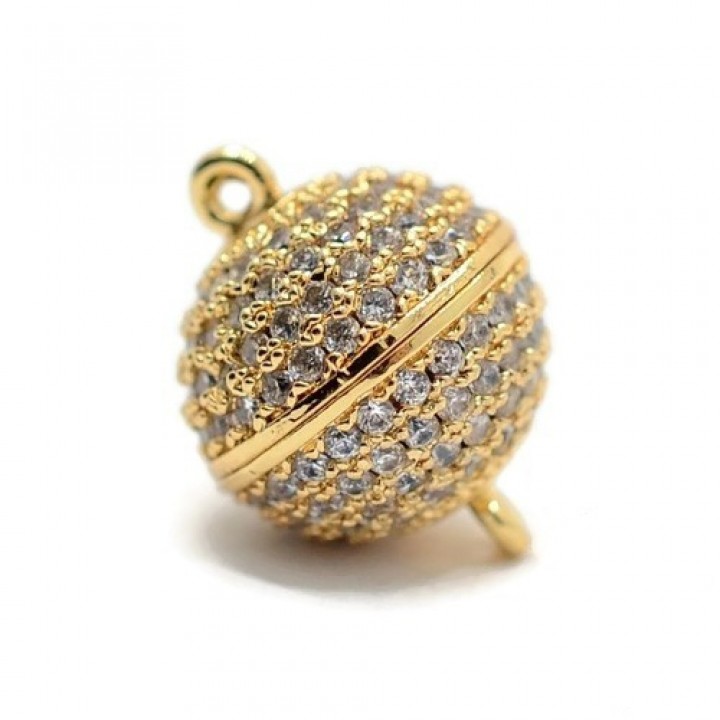 Lock magnetic Ball 12mm inlaid cubic zirkonia, gilding