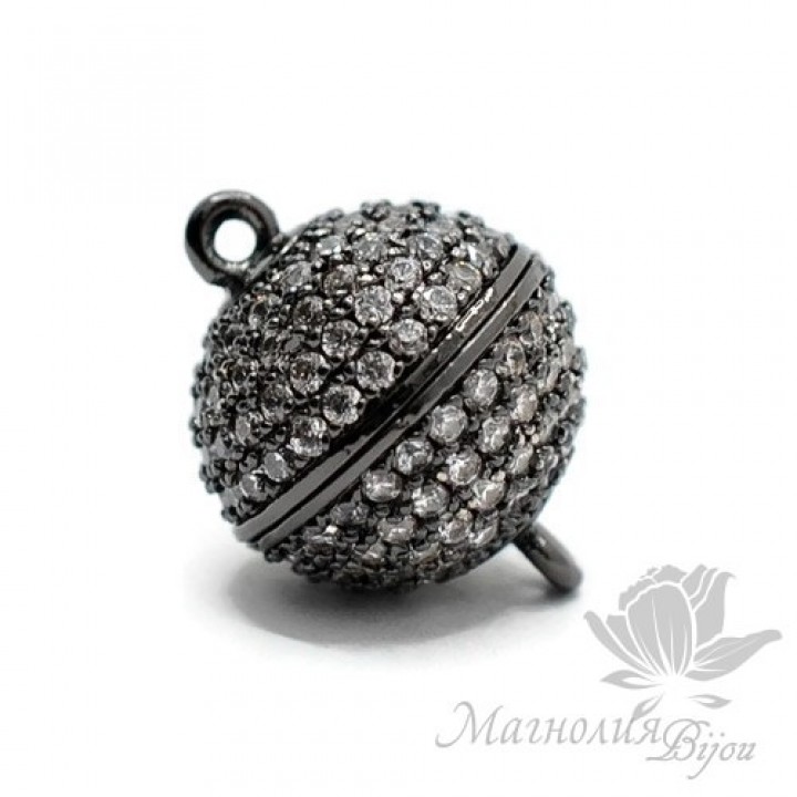 Brass Micro Pave Cubic Zirconia Magnetic Clasps 12mm with Loops, gunmetal