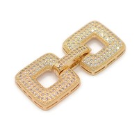 Brass Micro Pave Cubic Zirconia Fold Over Square Clasps, 18K gold plated