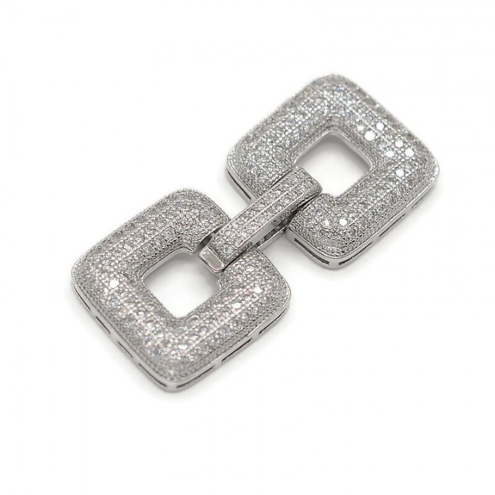 Brass Micro Pave Cubic Zirconia Fold Over Square Clasps, rhodium plated