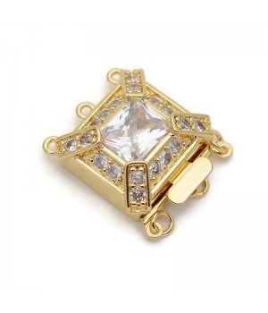 Brass Cubic Zirconia Rectangle Box Clasps, 18K gold plated