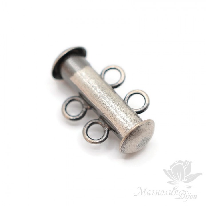 Lock slider magnetic 2 strands, antique silver
