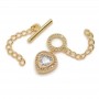 Toggle clasp with pendant Heart with cubic zirconia, 18K gold plated