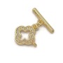 Brass Micro Pave Cubic Zirconia Togle clasp Clover 14mm, 14K gold plated