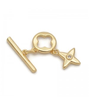Brass Togle clasp Clover, 18K gold plated