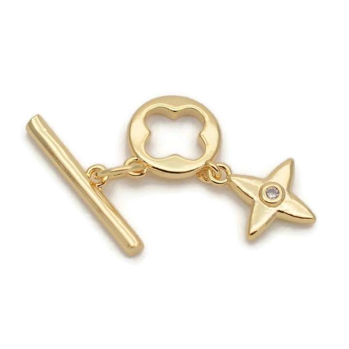 Brass Togle clasp Clover, 18K gold plated